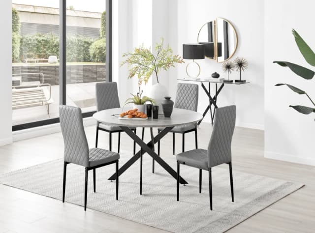 FurnitureboxUK FurnitureboxUK Novara Grey Concrete Effect Black Leg 120cm Round Dining Table & 4 Milan Black Leg Chairs Grey One Size Unisex 505665711