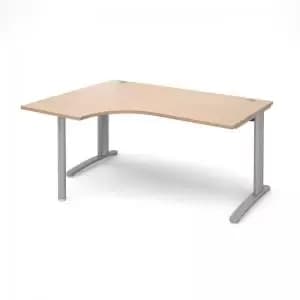 TR10 left hand ergonomic desk 1600mm - silver frame and beech top