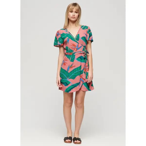 Wrapover Mini Dress in Floral/Leaf Print