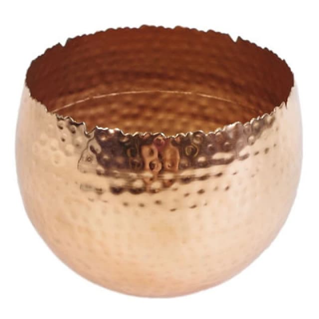 Leaf Large Metal Planter 22 X 17Cm Hammered Copper Plated - Curvy Edge