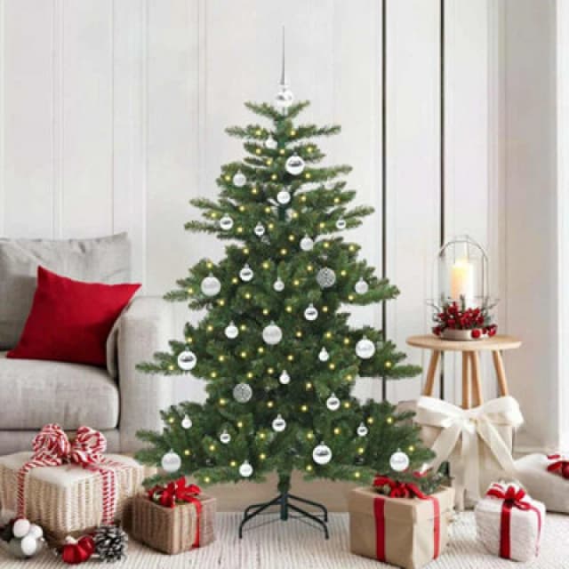 vidaXL Artificial Hinged Christmas Tree with 150 LEDs, Silver Balls 150cm PVC, Green 3397658