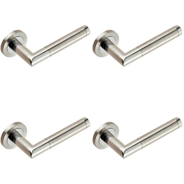 Loops 4x PAIR Mitred Round Bar Lever Ringed Design Conceled Fix Polished Satin Steel Metallics