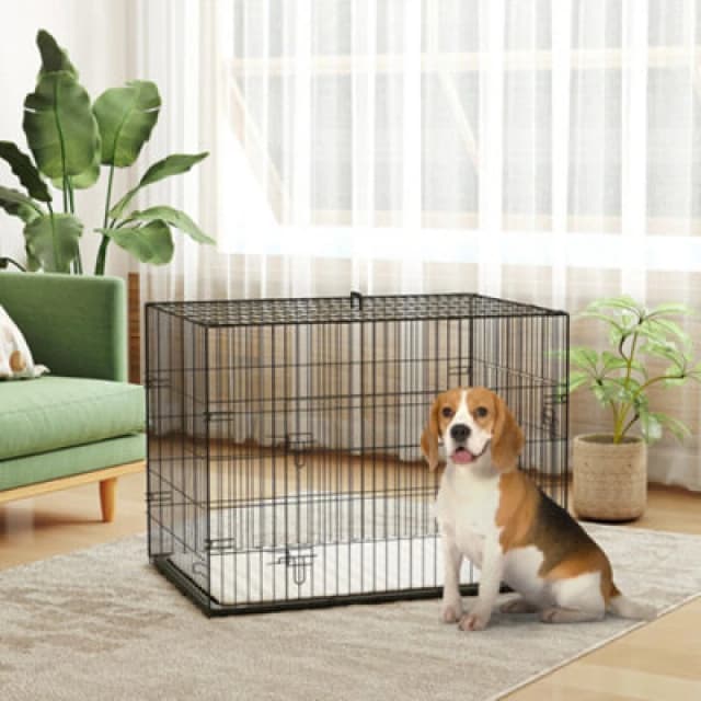 PawHut Dog Crate with Two Doors, Tray, Soft Cushion, for Large Dogs, Black - Pawhut 5061025093199