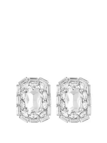 Silver Crystal Baguette Oversized Stud Earrings