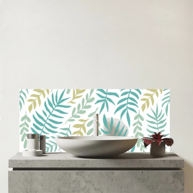 Warren Reed - Designer Multicolor Leafs & Branches Glass Bathroom Splashback in Green Green Unisex