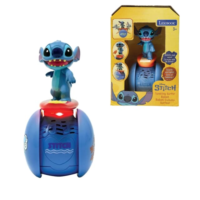 LEXIBOOK Disney Stitch The Interactive Surfer Stitch Robot - Self-Balancing Light and Sound Effects Portable Toy with Reactive Sensors Blue ROB0