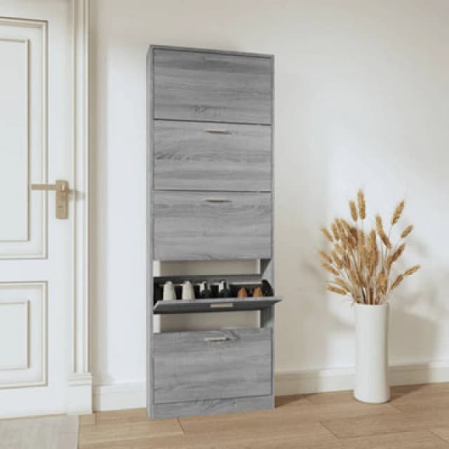 Vidaxl Shoe Cabinet Grey Sonoma 59X17X169cm Engineered Wood