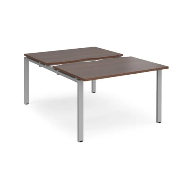 Adapt Bench Desk 2 Person Rectangular Desks 1200mm With Sliding Tops Walnut Tops With Silver Frames 1600mm Depth Adapt Walnut STE1216-S-W