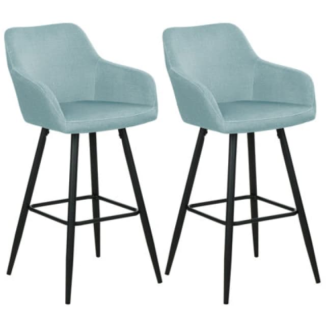 Beliani Set Of 2 Bar Chairs Casmalia Velvet Light Blue