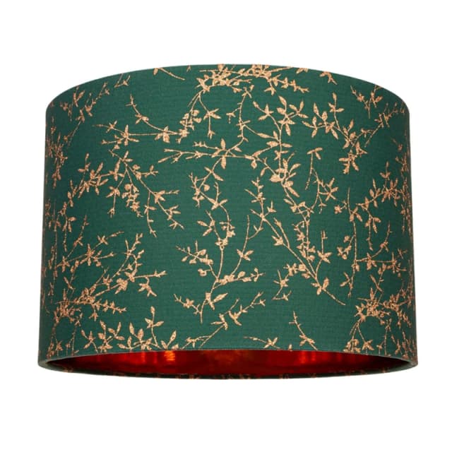 Happy Homewares Modern Soft Cotton Fabric Lamp Shade with Shiny Foil Floral Decoration in Dark Green Size: 12" Dark Green Unisex 12"