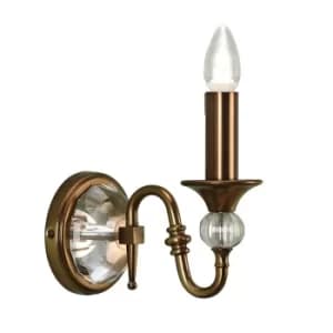 Polina 1 Light Indoor Candle Wall Light Antique Brass with Crystal, E14