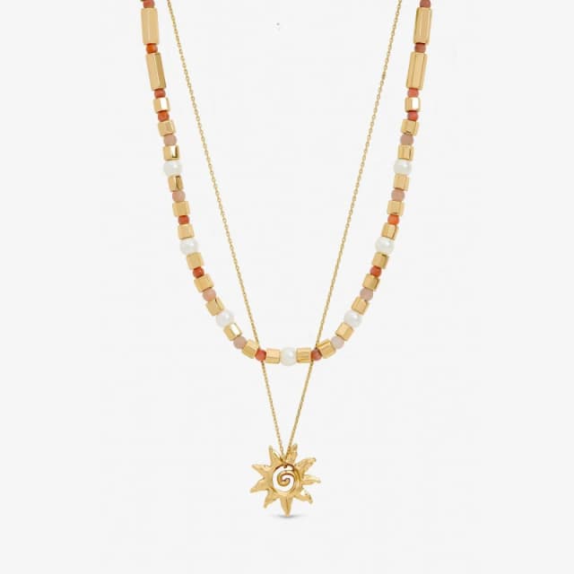 Mood Gold Plated Beaded Sun Double Row Necklace Chain Necklaces One Size Gold 41695410000