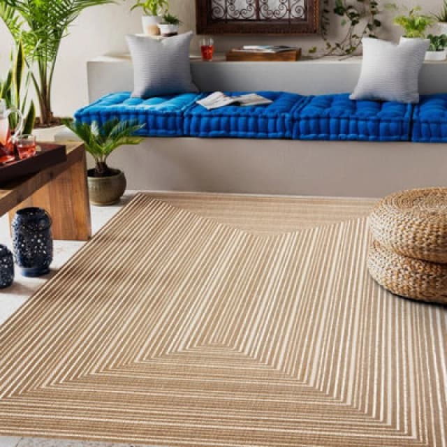 RugsX Flat 48962265 Sisal Carpet Geometric - Natural Beige Straw Color, String 80X150 Cm