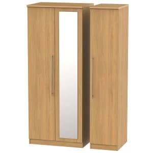 Robert Dyas Edina Ready Assembled Tall 3-Door Mirrored Wardrobe - Modern Oak