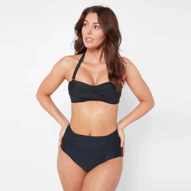 Be You High Waist Ruched Front Bikini Bottom - Black 8