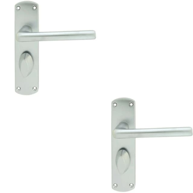 Loops 2x Rounded Straight Bar Handle on Bathroom Backplate 170 x 42mm Satin Chrome Multi