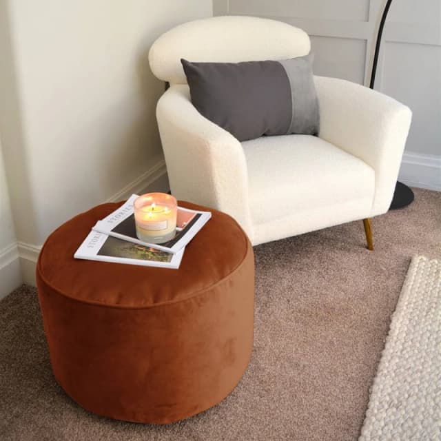 rucomfy Beanbags rucomfy Velvet Pouffe - Indoor Bean Bag Footstool in Burnt Orange Burnt Orange Unisex