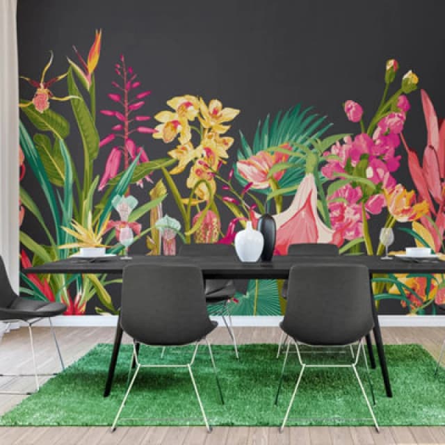 Origin Murals Tropical Foliage Wall Mural in Black Size: W350cm x H280cm Black Unisex W350cm x H280 cm