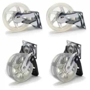75mm 40kg Plastic Swivel Castor Wheel Furniture Caster Clear - With Brake - Pack of 4