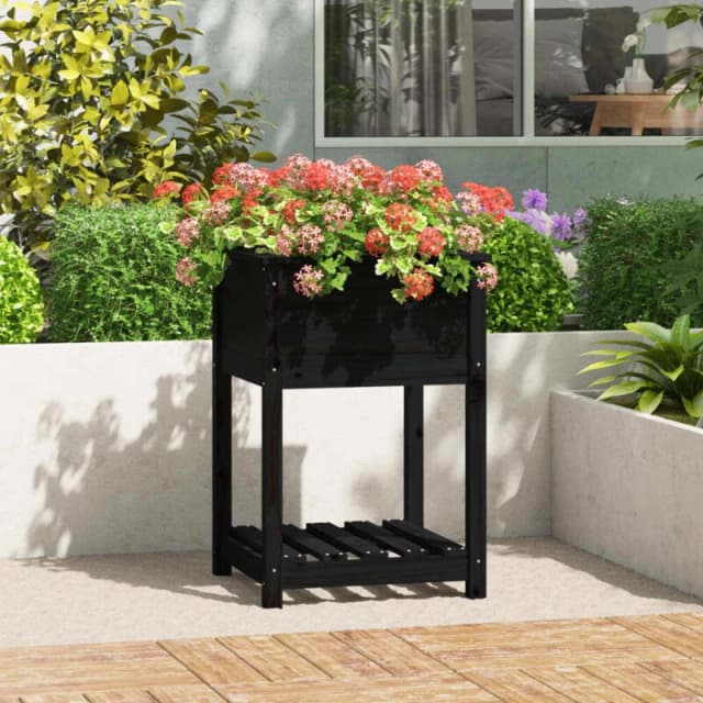 VIDAXL Planter with Shelf Black 54x54x81cm Solid Wood Pine Vidaxl 823777