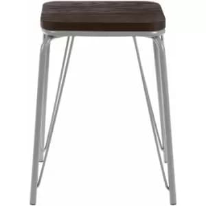 District Grey Metal / Elm Small Wood Stool - Premier Housewares