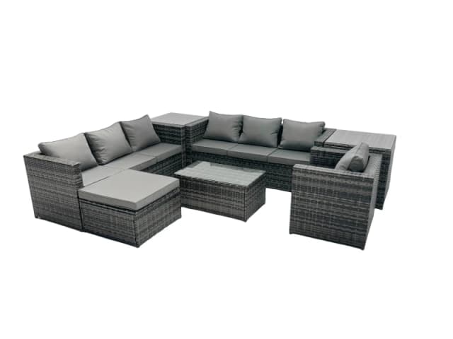 Fimous 8-seater Patio Coffee Table Sofa Set with Big Stool 2 Side Tables in Dark Grey Dark Grey Unisex