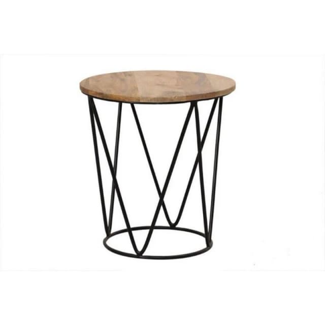 Jaipur Furniture Ltd Ravi Side Table - Mango Wood/Iron - L41 x W41 x H45cm - Light Finish in Brown Brown Unisex