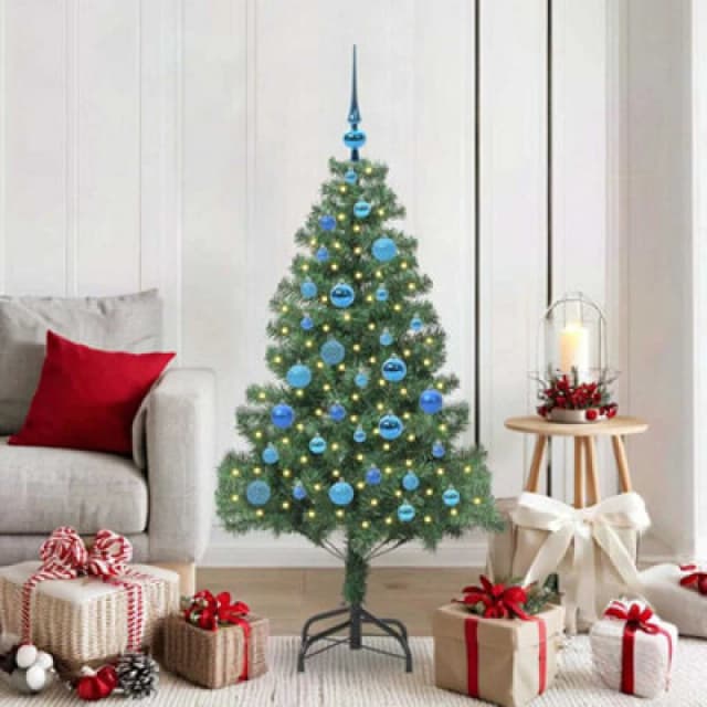vidaXL Christmas Tree with 150 LEDs with Stand, Blue Balls Green 150cm PVC, Green 3396374