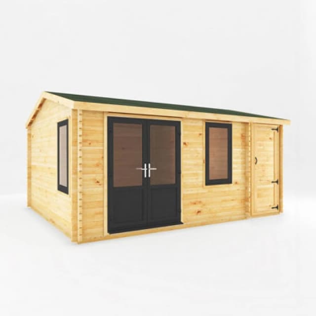 Mercia 5.1 X 4M Home Office Elite Log Cabin With Side Shed, White Upvc Windows & Doors - 44mm Timber - L414 X W516.9 X H272.5cm - Brown