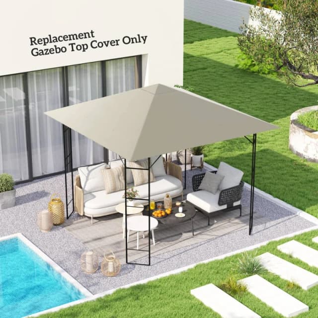 OUTSUNNY 3x3 m Gazebo Canopy Replacement Cover with Drain Holes, Light Grey Size: 2964mm x 2964mm Light Grey Unisex 2964mm x 2964mm