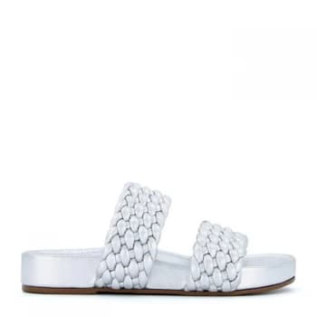 Dune Silver Leather 'Laylow' Ankle Strap Sandals - 3