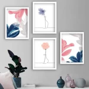 SET_125 Multicolor Decorative Framed Painting (4 Pieces)