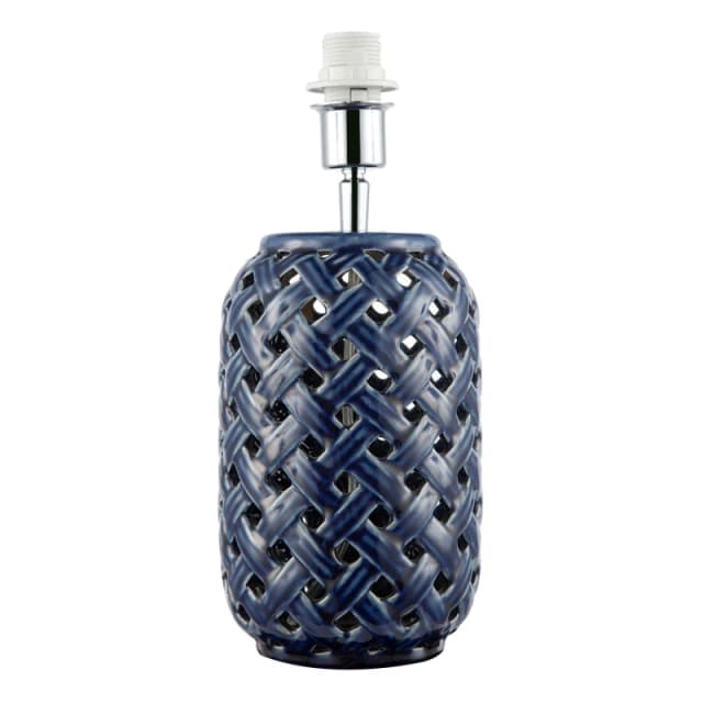 Happy Homewares Lattice Design Ceramic Gloss Table Lamp in Brushed Midnight Blue Midnight Unisex