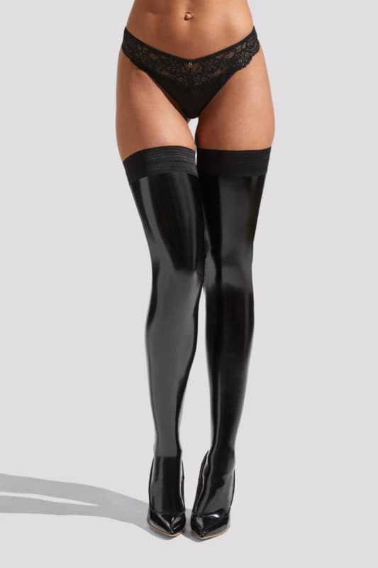 Ann Summers Womens Wet Look Hold Ups in Black Size: Medium Black Female M