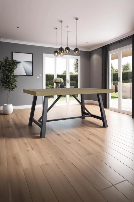 FWStyle FWStyle 1.6M Solid Pine Modern Fixed Top Dining Table in Brown Brown One Size Unisex 5056413124081