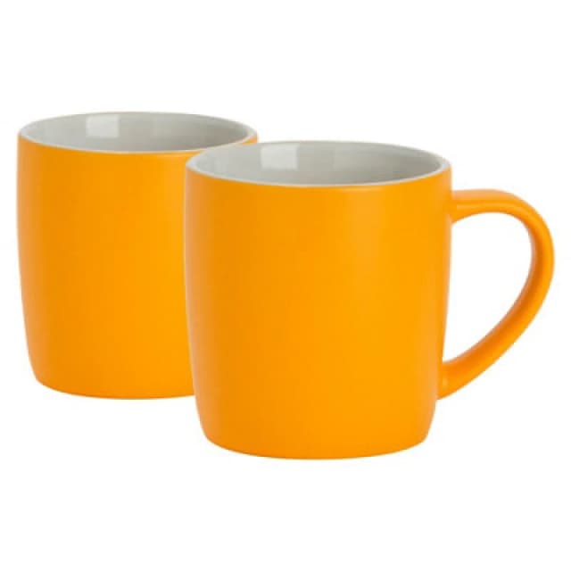 Argon Tableware 2X Matt Coloured Coffee Mugs - 350Ml - Yellow - Durable Stoneware Cappuccino Tea Cup Dishwasher & Microwave Safe