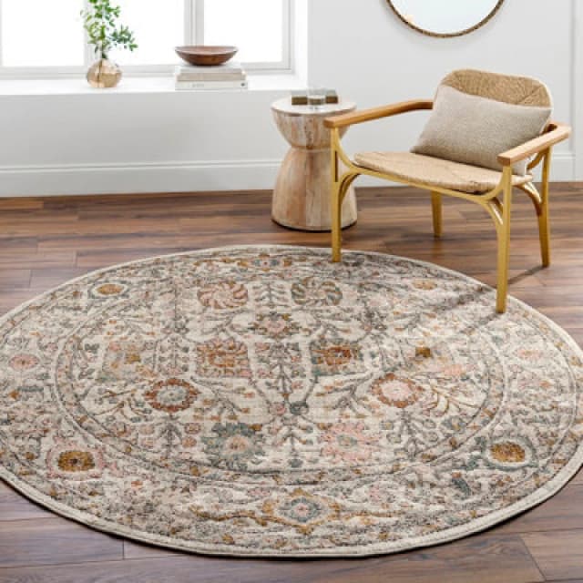Livabliss Round Vintage Oriental Boho Burnt Orange Amira Area Rug 160 X 160 Cm - Easy Care, Non Shedding, Ideal For Living Room & Bedroom