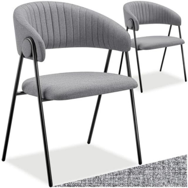 Tectake Set Of 2 Dining Chair Bedano - Woven Fabric, Padded, 150 Kg Load Capacity - Grey