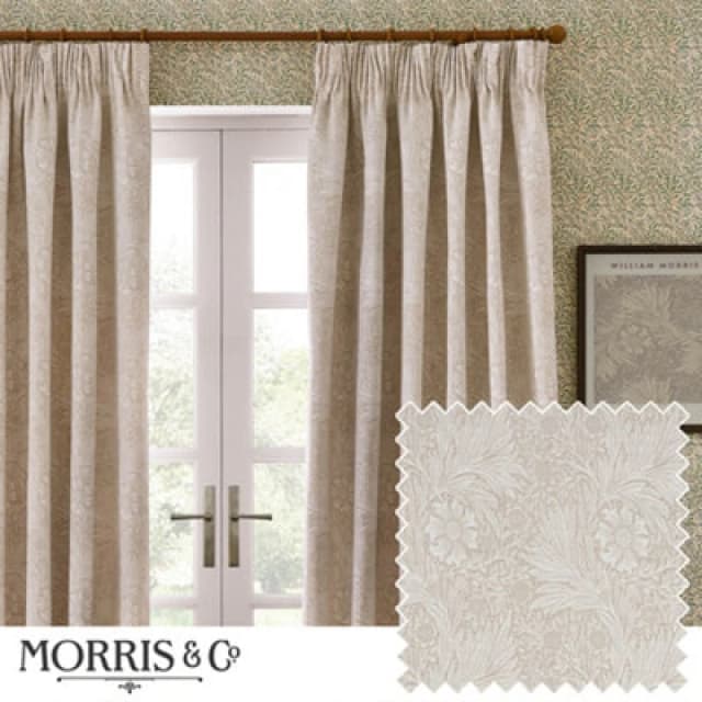 Morris & Co Morris & Co Marigold Jacquard Floral Room Darkening Pencil Pleat Curtains in Stone Size: 117cm width x 137cm drop Stone 117cm width x 13