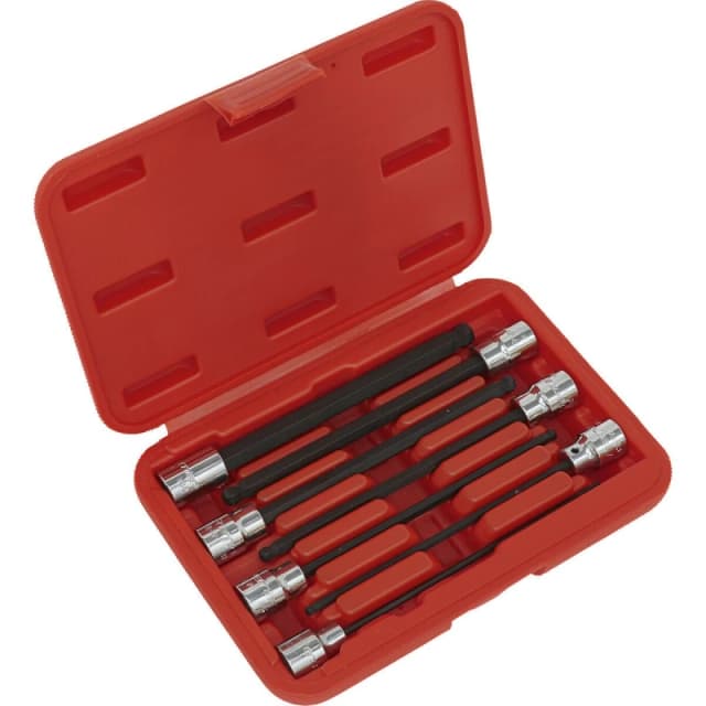 Loops 7pc Ball End Hex Socket Bit Set 3/8" Square Drive 3mm to 10mm - 150mm Long Shaft Multi