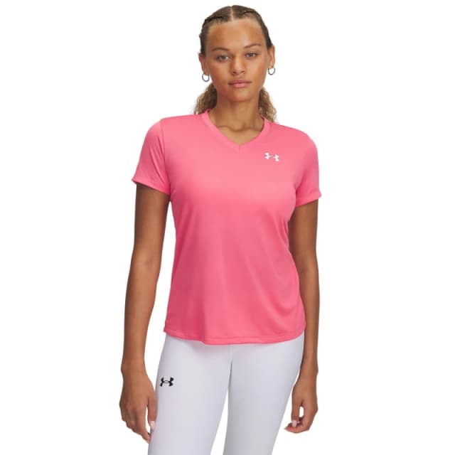 Under Armour Tech V-Neck Short Sleeve Womens Super Pink female 8 (XS)