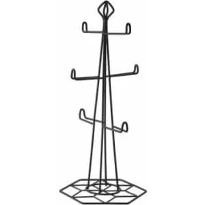 Premier Housewares - Deco Black Mug Tree 6 Cup Mug Tree With Stoppers Mug Holder Mug Stand Organiser For Kitchen Minimal Design w15 x d15 x h39cm