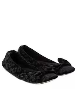 TOTES Big Bow Velour Ballet With Ultra Comfort Foam & Pillowstep - Black, Size 4-5, Women