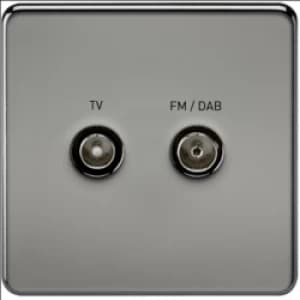 KnightsBridge Screened Diplex TV and FM DAB Outlet 1G Screwless Black Nickel Wall Plate - Switch