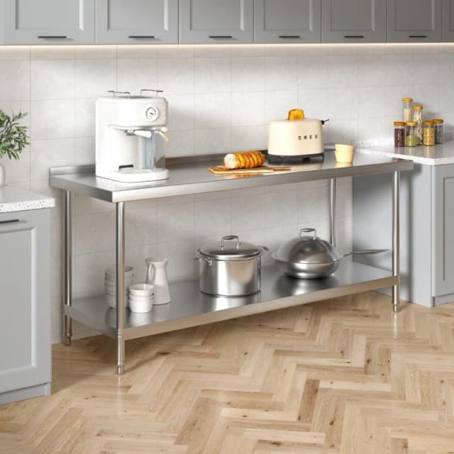 Kabinet UK 1.8m 2 Tier Stainless Steel Table with Backsplash Silver unisex One size