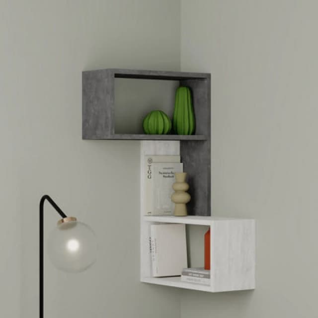 DECORTIE Part Modern Corner Shelf 82cm Narrow - Retro Grey / Ancient White - Retro Grey - Decortie M.KT.01.13198.10