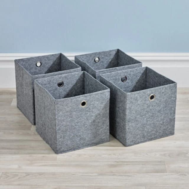 Home Source Folding Square Storage Utility Box Drawer 4 Piece Fabric Cube Set Grey