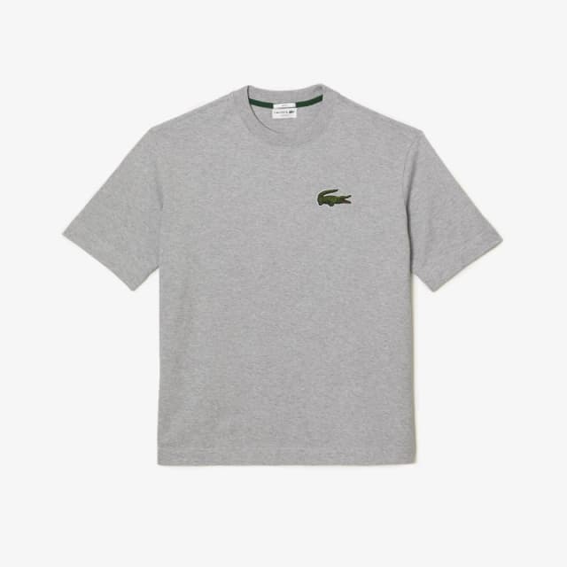 Lacoste Loose Fit Large Crocodile Organic T-Shirt - Grey Grey S