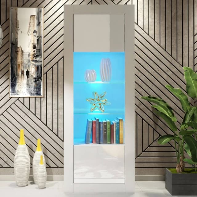 Creative Furniture Illume Display Cabinet 170cm - White with Gloss Doors & LED Lights White Unisex