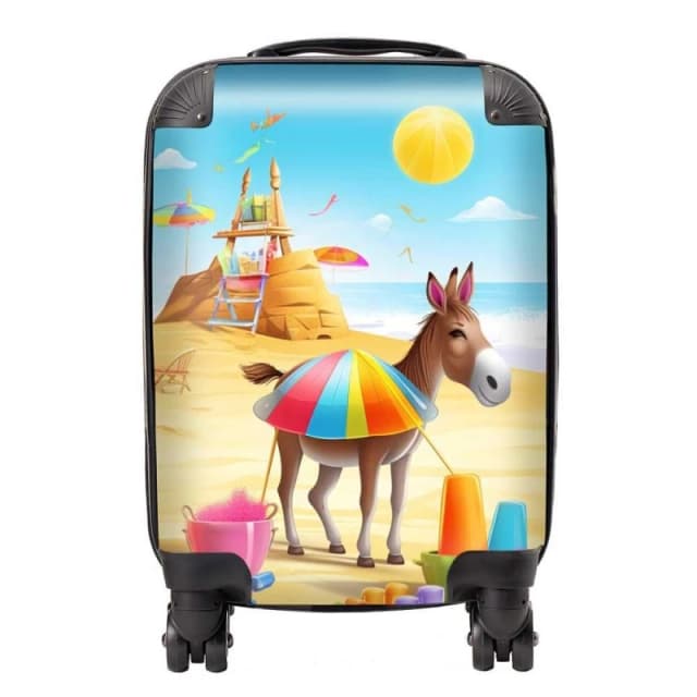 Warren Reed - Designer Donkey On A Beach Holiday Suitcase in Yellow Size: Large Yellow Unisex Large